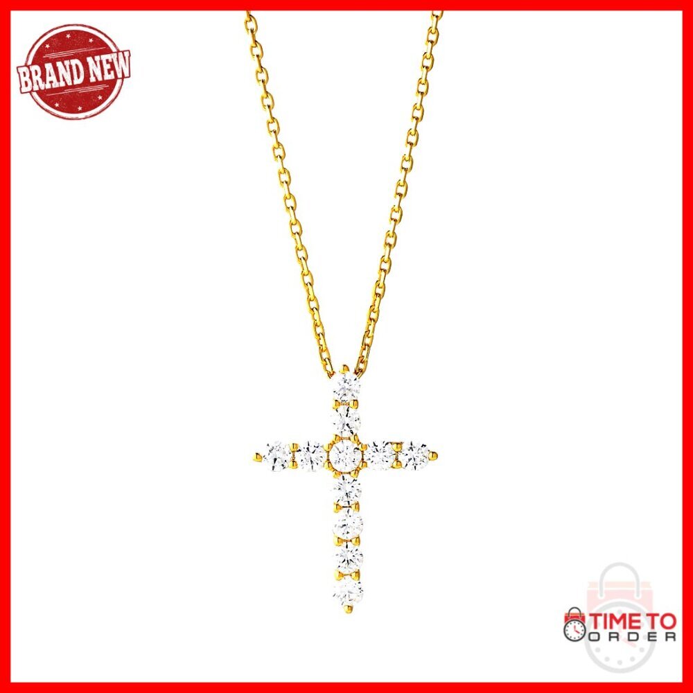 14K Gold Cross Chain Necklace, 20 Inch Cable Chain, Lobster Clasp
